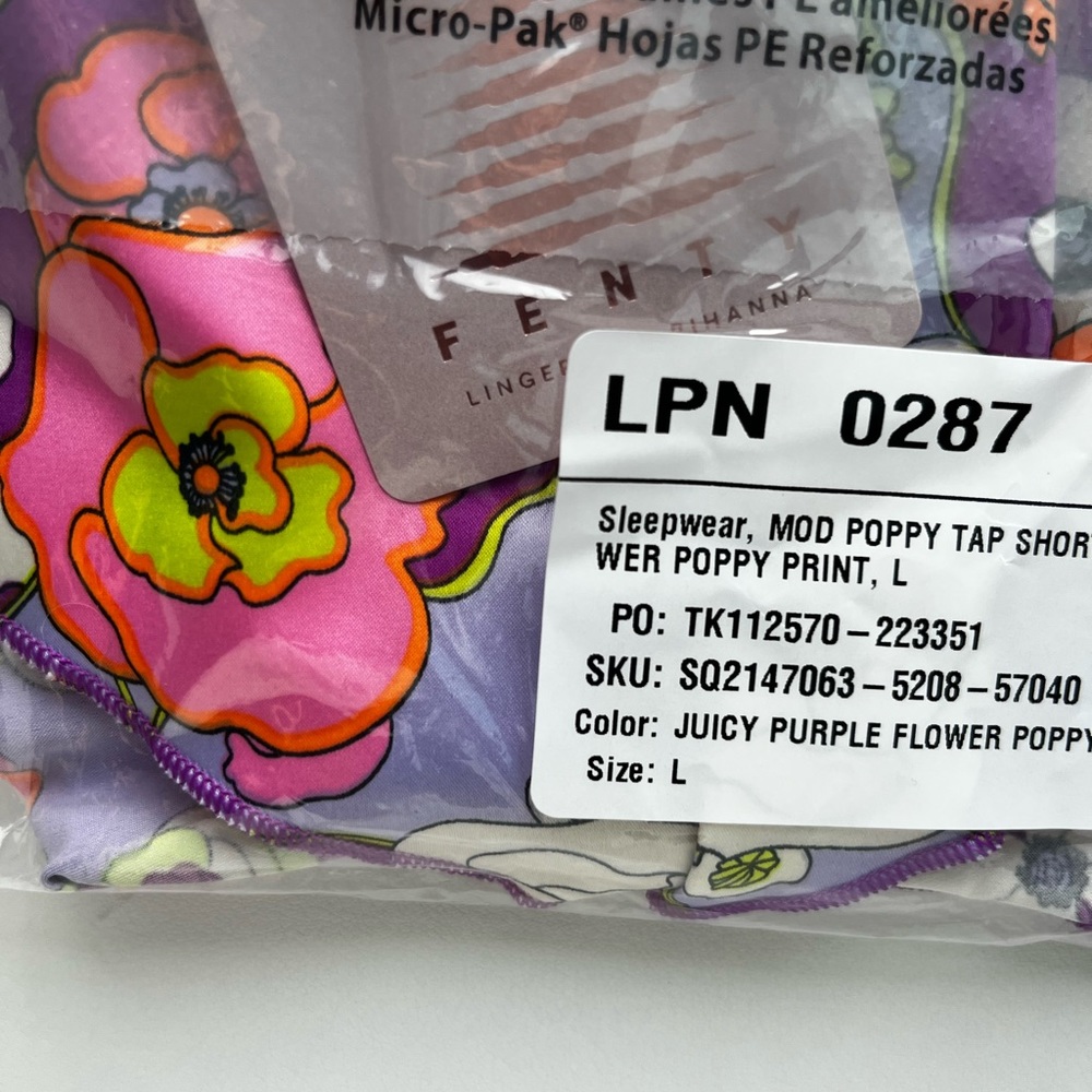 Savage X Fenty Juicy Purple Flower Poppy Print Mod Poppy Stretch-Satin Tap Short - Picture 7 of 15
